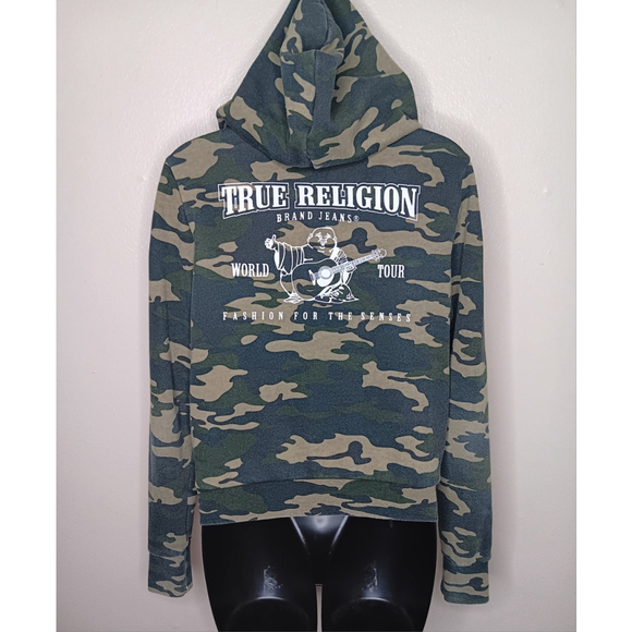 True Religion Camo Active Zip Up Women's Small Cropped Hoodie Buddha - Picture 1 of 10